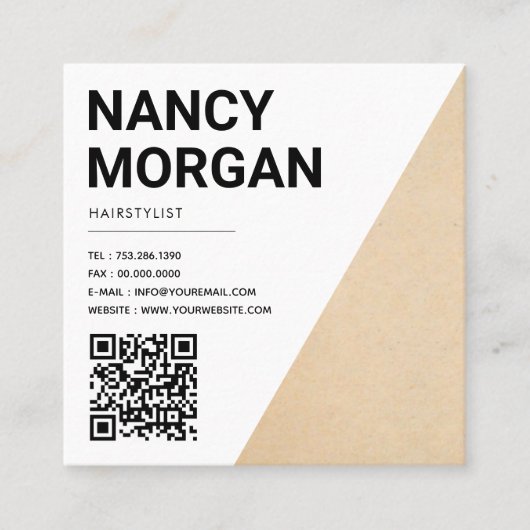 Minimalistischer rustikaler Qr-Code Kraft Quadratische Visitenkarte (Vorderseite)