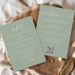 Minimalistischer Sage Green in einem Hochzeitcode Einladung