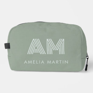 Minimalistischer Salbei-Matcha-Grün-Monogramm Waschbeutel