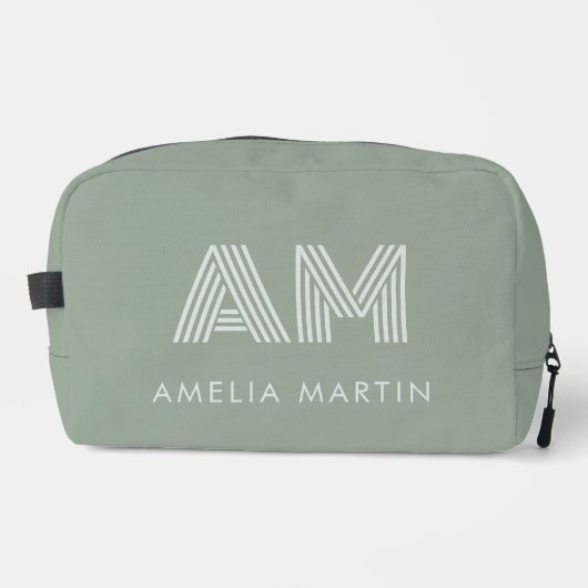 Minimalistischer Salbei-Matcha-Grün-Monogramm Waschbeutel (Vorderseite)