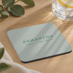 Minimalistischer Salbeigrüner Name Inspirierendes Getränkeuntersetzer