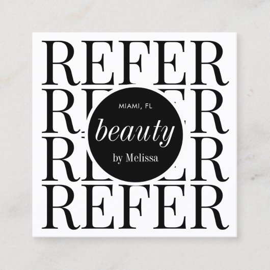 Minimalistischer Salon mit Schwarz-Weiß-Chic Empfehlungskarte (Vorderseite)