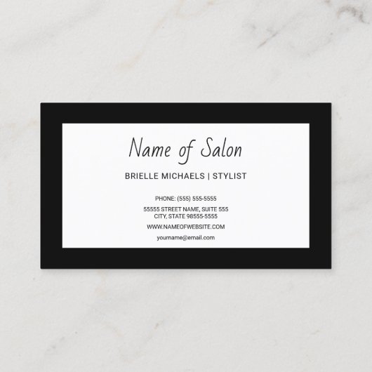 Minimalistischer Salon Schlicht Schwarz-Weiß-Scher Visitenkarte (Rückseite)