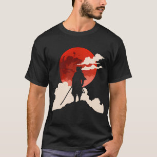 Minimalistischer Samurai-Silhouette unter rotem Mo T-Shirt
