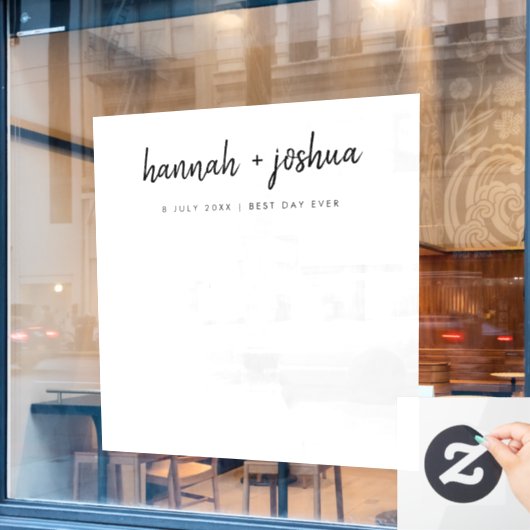 Minimalistischer sauberer einfacher Hochzeitstag F Fensteraufkleber (Café-Fenster)