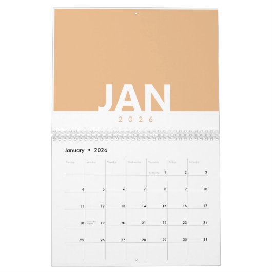 Minimalistischer sauberer moderner Farbdesign-Kale Kalender (Jan 2026)