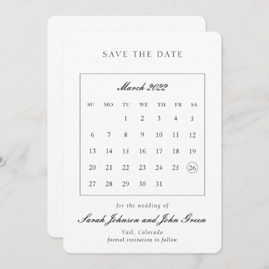 Minimalistischer Save the Date Kalender (Vorne/Hinten)