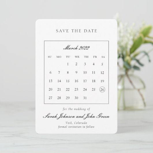 Minimalistischer Save the Date Kalender (Stehend Vorderseite)