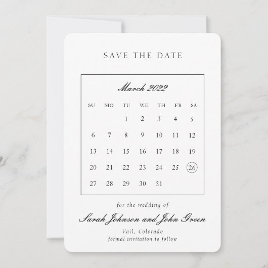 Minimalistischer Save the Date Kalender (Vorderseite)