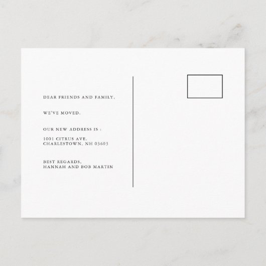 Minimalistischer, schick weißer Marmor Ankündigungspostkarte (Rückseite)