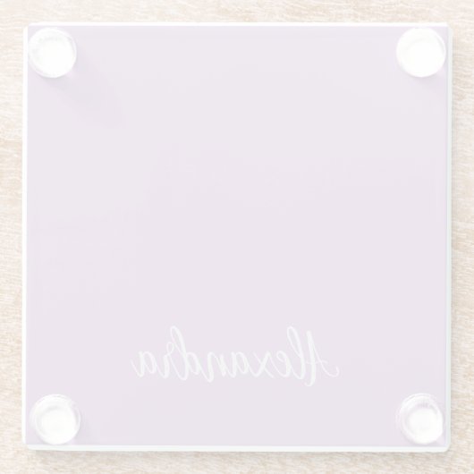 Minimalistischer Schlichter Name Lavender Calligra Glasuntersetzer (Rückseite)