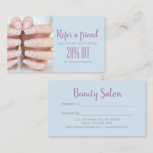 Minimalistischer Schönheitssalon Nail Salon Referr Empfehlungskarte (Vorne/Hinten)