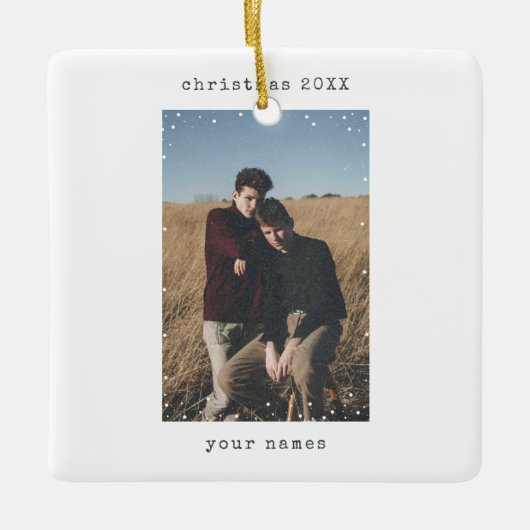 Minimalistischer Schreibmaschinenschneefall Foto T Keramikornament (Vorderseite)