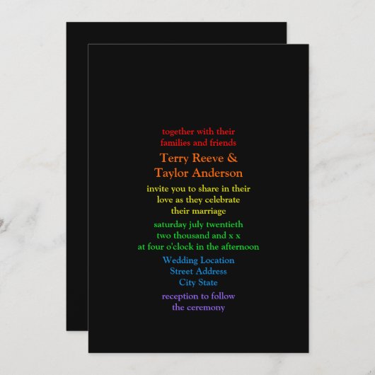 Minimalistischer Schriftart mit Regenbogenfarbe Einladung (Vorne/Hinten)