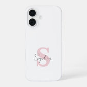 Minimalistischer Schriftname und rosa Monogrammanf iPhone 16 Hülle (Rückseite)