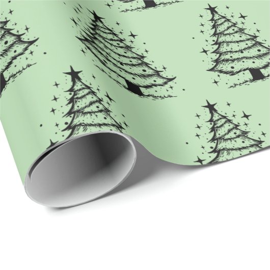 Minimalistischer Schwarz-Grün-Weihnachtsbaum Geschenkpapier (Rolleneckpunkt)