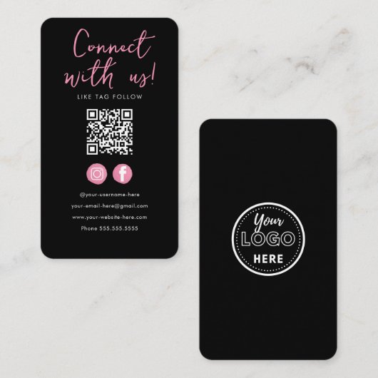 Minimalistischer schwarz rosa Qr-Code Verbindung m Begleitkarte (Vorne/Hinten)