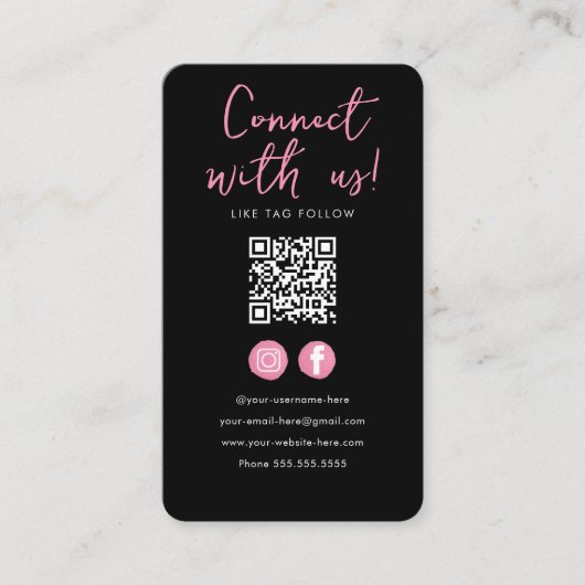 Minimalistischer schwarz rosa Qr-Code Verbindung m Begleitkarte (Vorderseite)