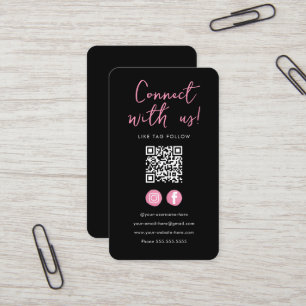 Minimalistischer schwarz rosa Qr-Code Verbindung m Visitenkarte