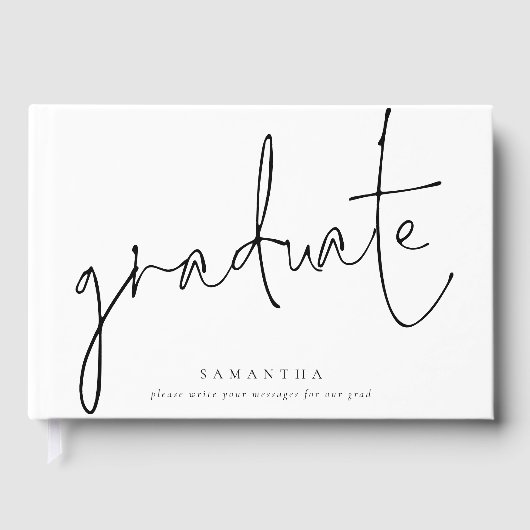 Minimalistischer Schwarz-Script-Graduate White Abs Gästebuch (Vorderseite)