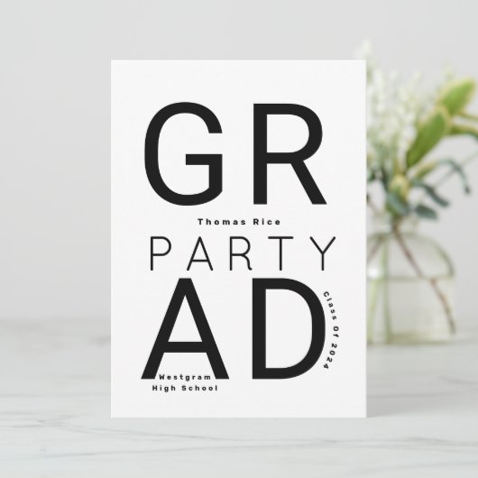 Minimalistischer Schwarz-Weiß-Abschluss Einladung (Stehend Vorderseite)