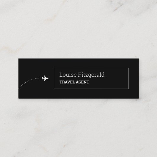 Minimalistischer Schwarz-Weiß-Flugzeug-Agent Mini Visitenkarte (Vorderseite)