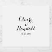 Minimalistischer Schwarz-Weiß-Hochzeitswein Schaumweinetikett (Einzelnes Label)