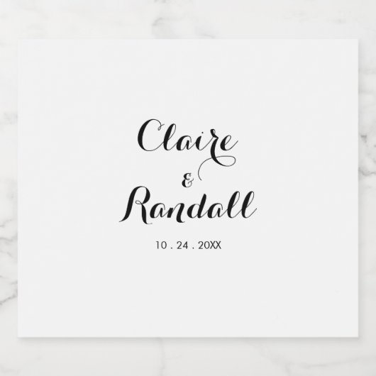 Minimalistischer Schwarz-Weiß-Hochzeitswein Schaumweinetikett (Einzelnes Label)