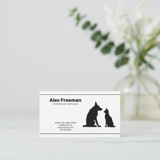 Minimalistischer Schwarz-Weiß-Katze Tierarzt Visitenkarte (Stehend Vorderseite)