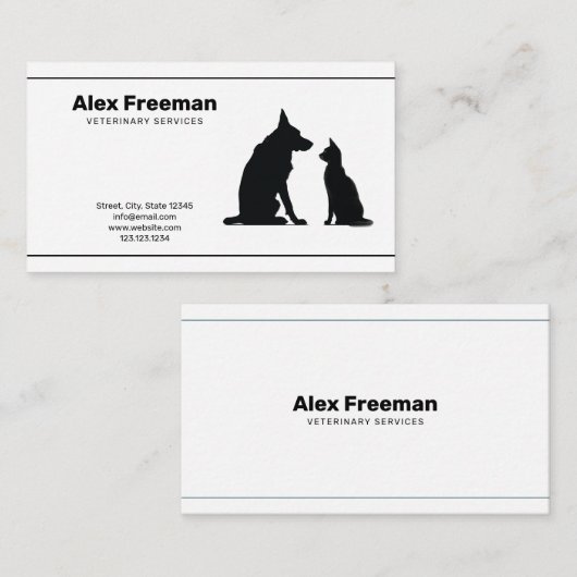 Minimalistischer Schwarz-Weiß-Katze Tierarzt Visitenkarte (Vorne/Hinten)