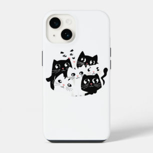 Minimalistischer Schwarz-Weiß-Katzen-Handyhülle iPhone 14 Hülle