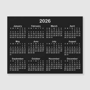 Minimalistischer Schwarz-Weiß-Magnetkalender 2026 Magnetkarte