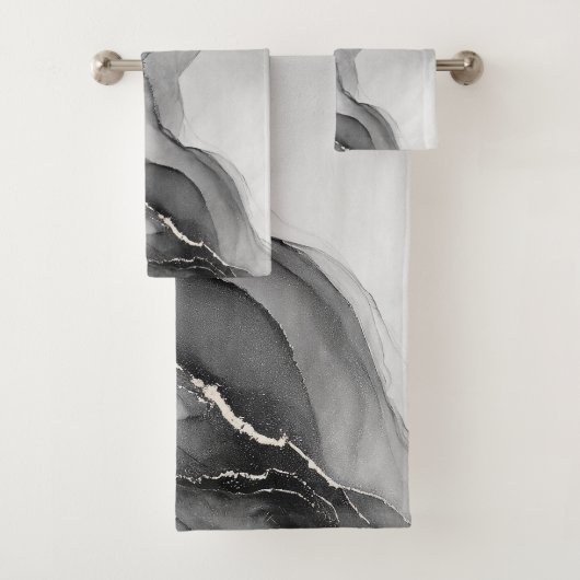 Minimalistischer Schwarz-Weiß-Marmor Badhandtuch Set (Insitu)