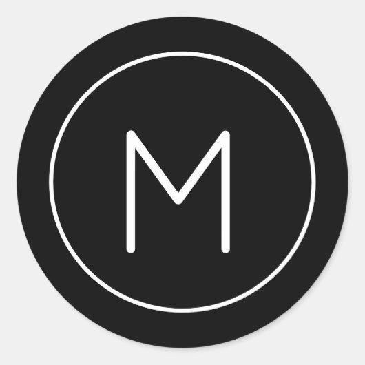 Minimalistischer Schwarz-Weiß-Monogramm-Einfaches Runder Aufkleber (Vorderseite)