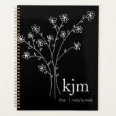 Minimalistischer Schwarz-Weiß-Monogramm-Rezept Planer (Vorderseite)
