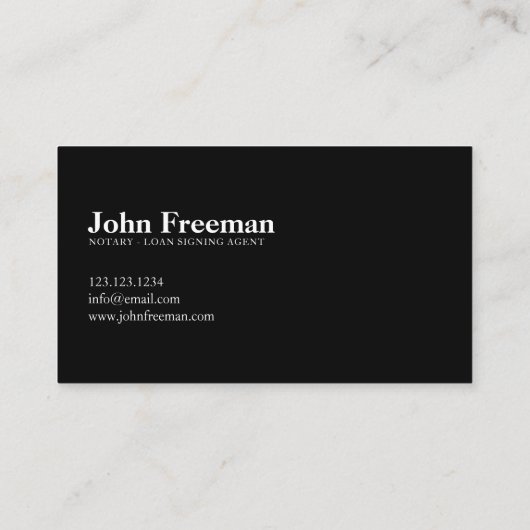 Minimalistischer Schwarz-Weiß-Notar-Signatur-Agent Visitenkarte (Rückseite)