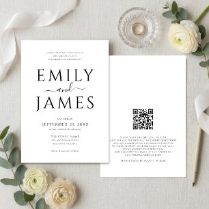 Minimalistischer Schwarz-Weiß-QR-Code zur Hochzeit Einladung