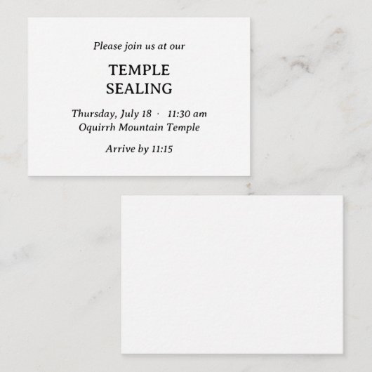 Minimalistischer Schwarz-Weiß-Tempel-Sealing-Einla Begleitkarte (Vorne/Hinten)