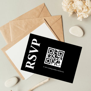 Minimalistischer Schwarz-Weiß-Text-basierter QR-Co RSVP Karte