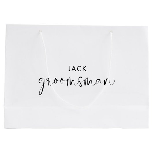 Minimalistischer Schwarz-Weiß-Trauzeuge Große Geschenktüte (Rückseite)