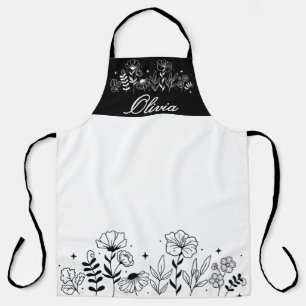 Minimalistischer Schwarz-Weiß-Wildblumen-Name Benu Schürze