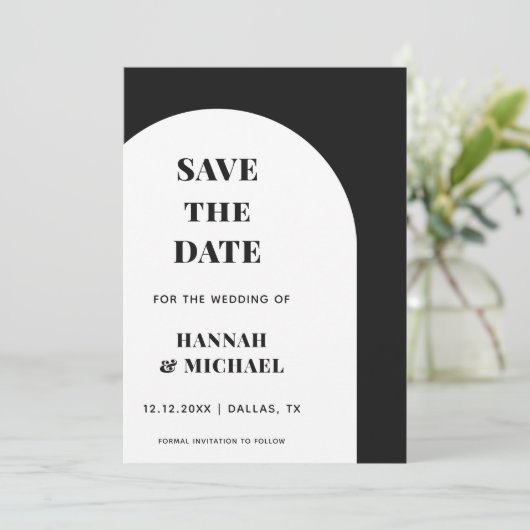 Minimalistischer Schwarz-weißer Boulevard Save The Date (Stehend Vorderseite)