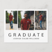 Minimalistischer Schwarz-weißer FotoCollage Abschl Ankündigungspostkarte (Vorderseite)