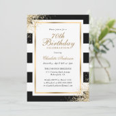 Minimalistischer Schwarz-weißer Goldene Confetti 7 Einladung (Stehend Vorderseite)