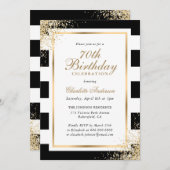 Minimalistischer Schwarz-weißer Goldene Confetti 7 Einladung (Vorne/Hinten)