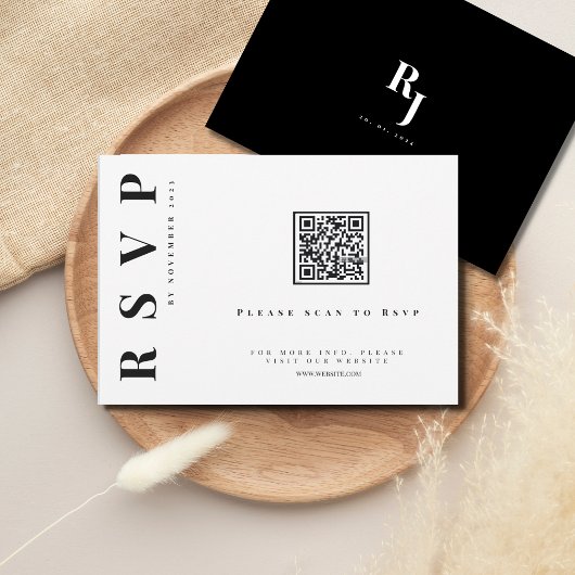 Minimalistischer schwarz-weißer Hochzeitscode qr RSVP Karte