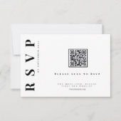 Minimalistischer schwarz-weißer Hochzeitscode qr RSVP Karte (Vorderseite)