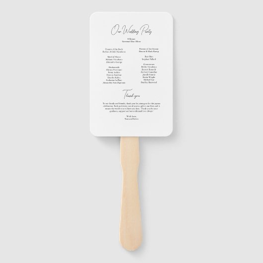 Minimalistischer Schwarz-weißer Hochzeitslüfter Fächer (Rückseite)