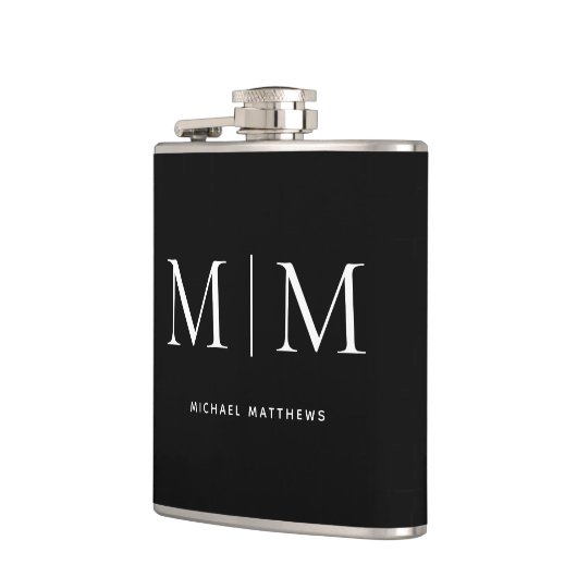 Minimalistischer Schwarz-weißer Mit Monogramm Anfa Flachmann (Links)