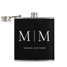 Minimalistischer Schwarz-weißer Mit Monogramm Anfa Flachmann